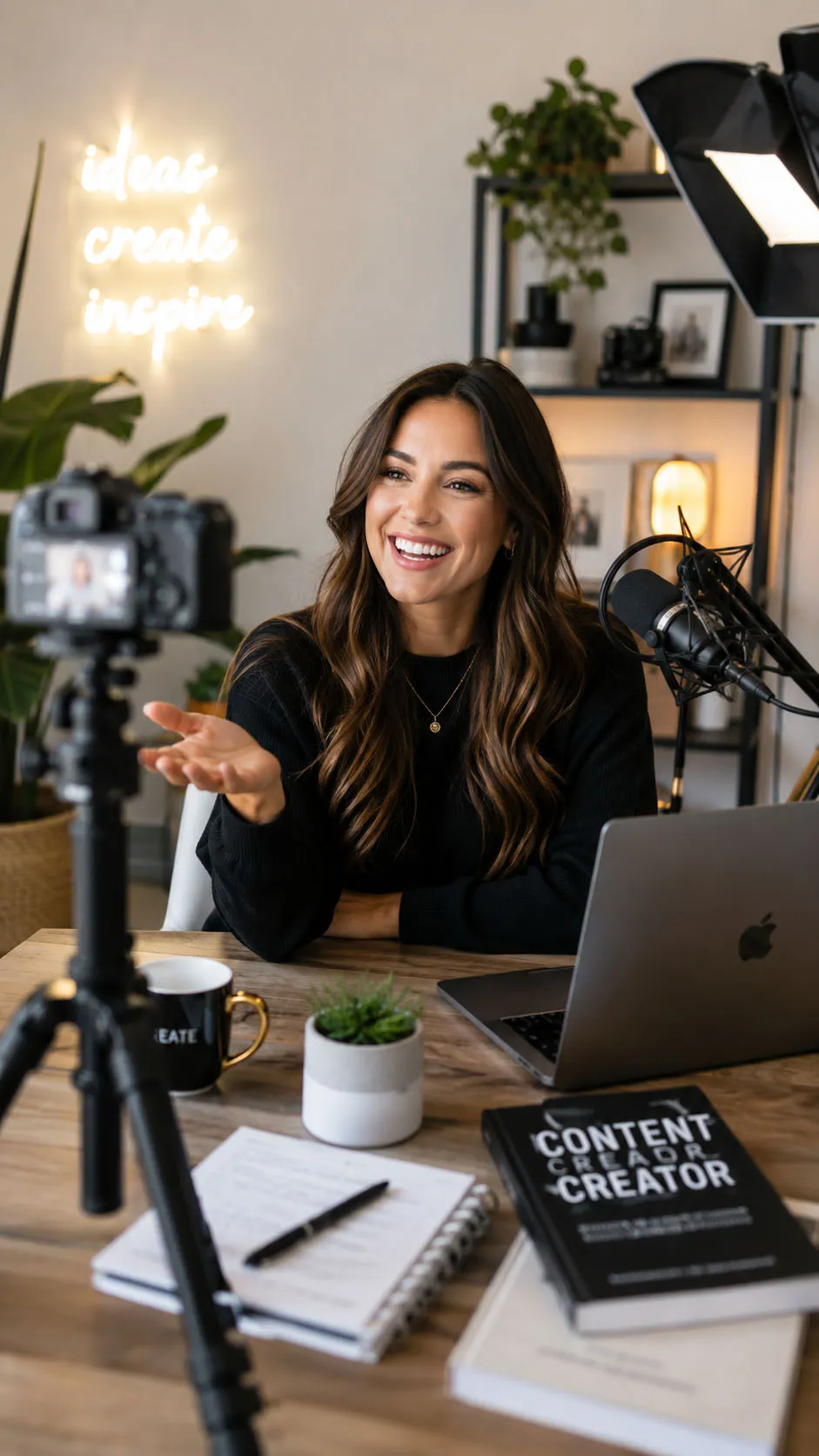 Creadora de contenido grabando en su estudio